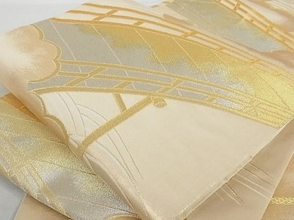 平和屋着物■六通柄袋帯 渡橋風景文 金銀糸 正絹 逸品 A-gk014