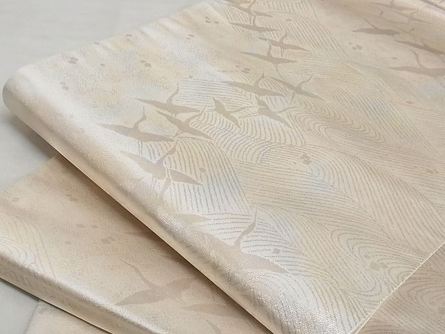 平和屋着物■全通柄袋帯　飛鶴文　ワンポイント　草花　引箔　正絹　逸品　A-gk040