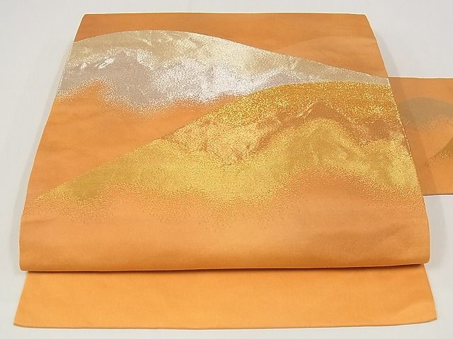 平和屋着物■九寸名古屋帯　遠山風景文　金銀糸　正絹　逸品　A-pf4968