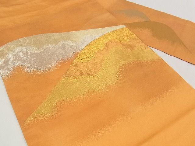 平和屋着物■九寸名古屋帯　遠山風景文　金銀糸　正絹　逸品　A-pf4968