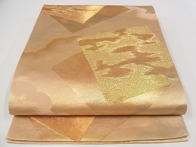 平和屋着物■六通柄袋帯 色紙文 金糸 正絹 逸品 A-pf4985