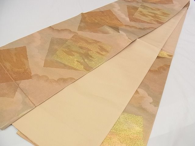 平和屋着物■六通柄袋帯 色紙文 金糸 正絹 逸品 A-pf4985