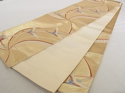 平和屋着物■六通柄袋帯 唐織 飛鶴花文 金糸 正絹 逸品 A-pf5103