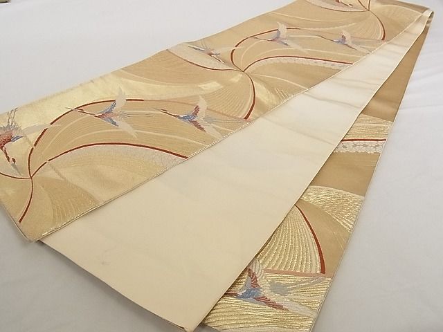 平和屋着物■六通柄袋帯 唐織 飛鶴花文 金糸 正絹 逸品 A-pf5103