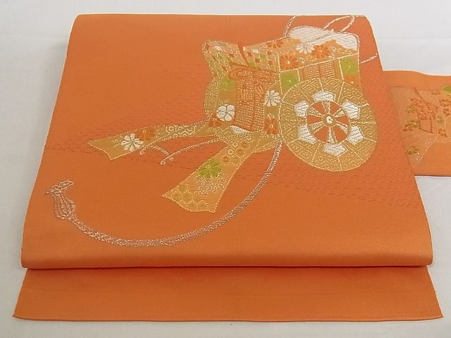 平和屋着物■八寸名古屋帯　御所車花文　銀糸　A-pf5123