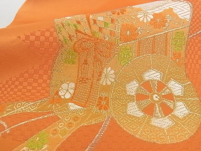 平和屋着物■八寸名古屋帯　御所車花文　銀糸　A-pf5123