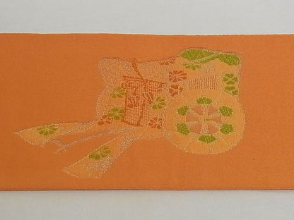 平和屋着物■八寸名古屋帯　御所車花文　銀糸　A-pf5123