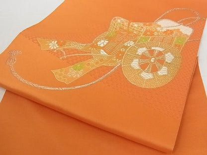 平和屋着物■八寸名古屋帯　御所車花文　銀糸　A-pf5123