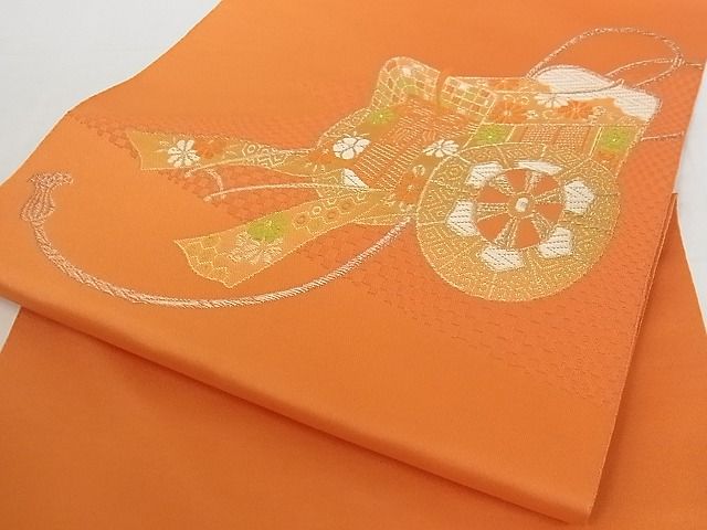 平和屋着物■八寸名古屋帯　御所車花文　銀糸　A-pf5123