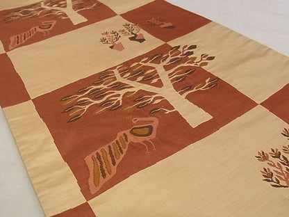 平和屋着物■六通柄袋帯 枝葉文 鳥 正絹 逸品 A-pf5152