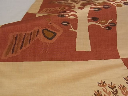 平和屋着物■六通柄袋帯 枝葉文 鳥 正絹 逸品 A-pf5152