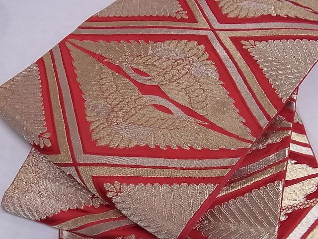 平和屋着物■六通柄袋帯 双鶴菱文 金糸 正絹 逸品 A-sx6999