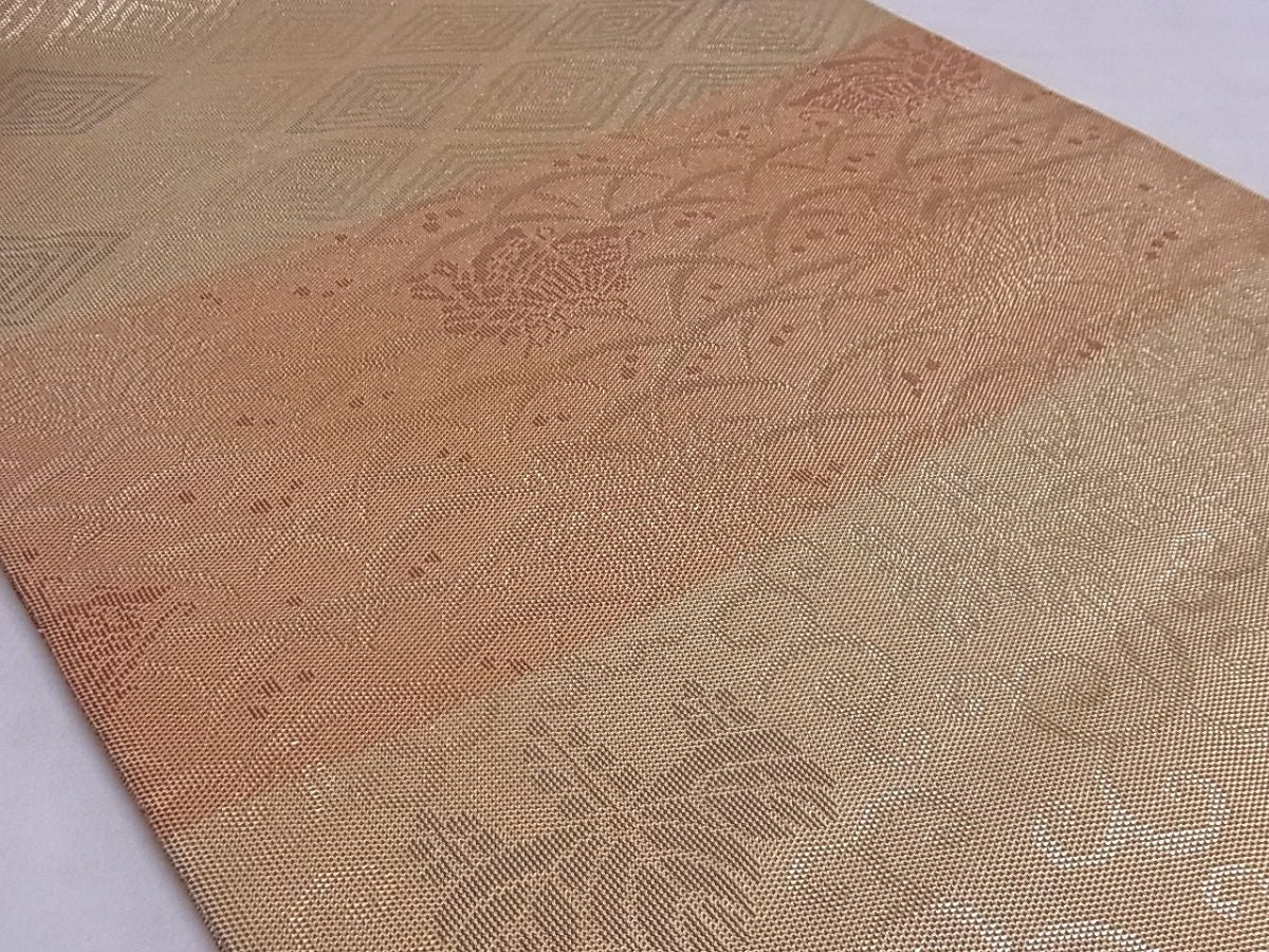 平和屋着物□全通柄袋帯 花蝶文 金糸 正絹 逸品 A-sx7096