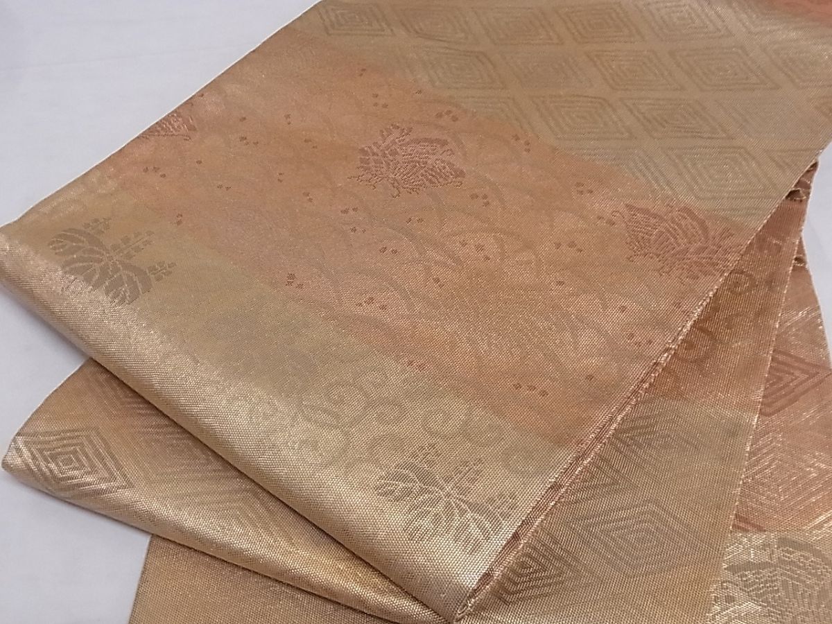 平和屋着物□全通柄袋帯 花蝶文 金糸 正絹 逸品 A-sx7096
