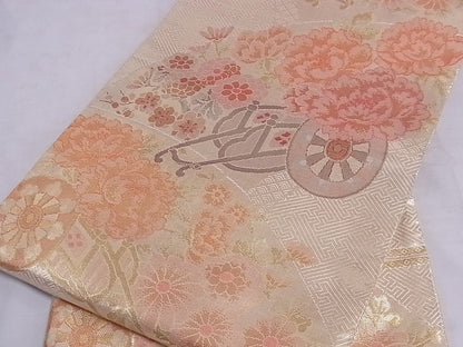 平和屋着物■佐賀錦 六通柄袋帯 花車文 金糸 正絹 逸品 A-sx7222