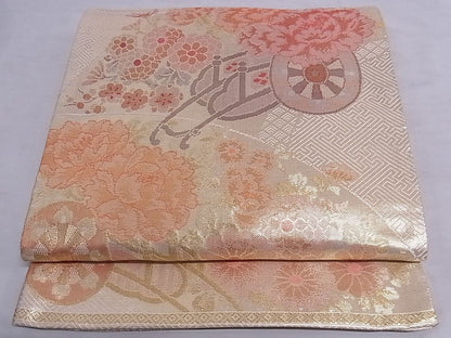 平和屋着物■佐賀錦 六通柄袋帯 花車文 金糸 正絹 逸品 A-sx7222