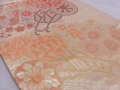 平和屋着物■佐賀錦 六通柄袋帯 花車文 金糸 正絹 逸品 A-sx7222