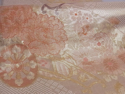 平和屋着物■佐賀錦 六通柄袋帯 花車文 金糸 正絹 逸品 A-sx7222
