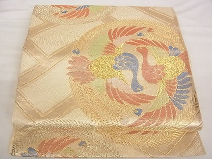 平和屋着物■六通柄袋帯 有職孔雀丸文 金糸 正絹 逸品 A-ta6836