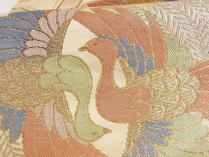 平和屋着物■六通柄袋帯 有職孔雀丸文 金糸 正絹 逸品 A-ta6836