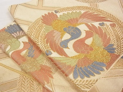 平和屋着物■六通柄袋帯 有職孔雀丸文 金糸 正絹 逸品 A-ta6836