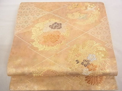 平和屋着物■六通柄袋帯 寿煌金彩錦 松皮菱花文 鶴 金糸 引箔 正絹 逸品 A-ta6862