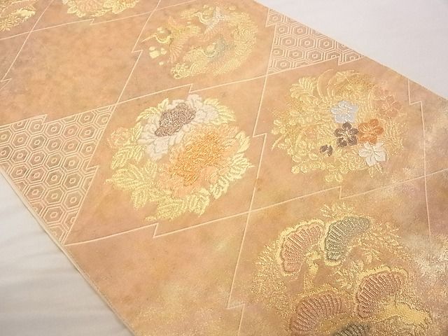 平和屋着物■六通柄袋帯 寿煌金彩錦 松皮菱花文 鶴 金糸 引箔 正絹 逸品 A-ta6862