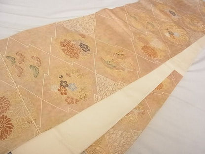 平和屋着物■六通柄袋帯 寿煌金彩錦 松皮菱花文 鶴 金糸 引箔 正絹 逸品 A-ta6862
