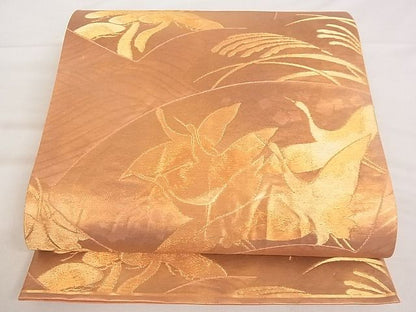 平和屋着物■六通柄袋帯 地紙 鶴 松 葡萄 正絹 逸品 A-ta6920