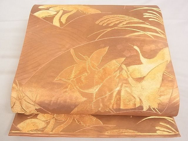 平和屋着物■六通柄袋帯 地紙 鶴 松 葡萄 正絹 逸品 A-ta6920
