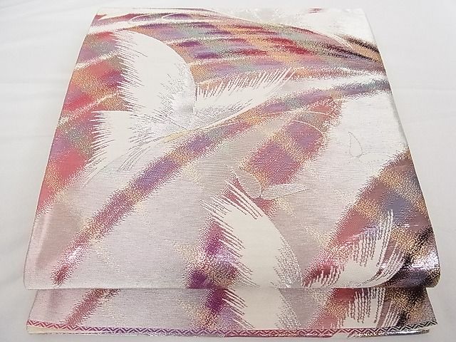 平和屋着物■六通柄袋帯 舞鳥文 金銀糸 正絹 逸品 A-tn2829