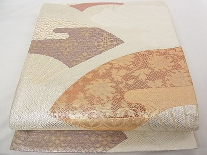 平和屋着物■佐賀錦 六通柄袋帯 扇面花文 金銀糸 正絹 逸品 A-tn2873