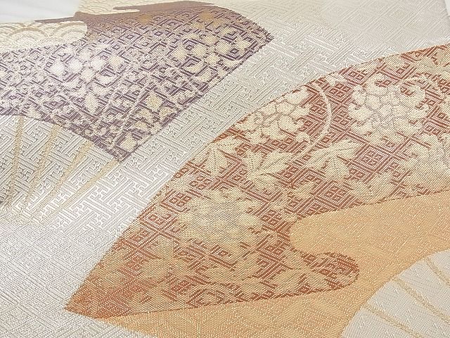 平和屋着物■佐賀錦 六通柄袋帯 扇面花文 金銀糸 正絹 逸品 A-tn2873