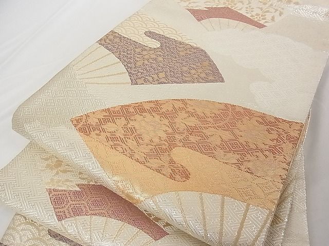 平和屋着物■佐賀錦 六通柄袋帯 扇面花文 金銀糸 正絹 逸品 A-tn2873