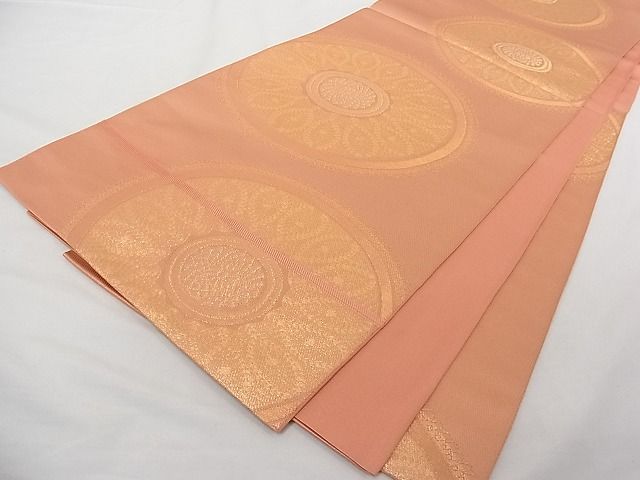 平和屋着物■六通柄 本袋帯 花丸文 金糸 正絹 逸品 A-tn2912