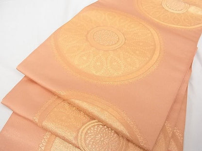 平和屋着物■六通柄 本袋帯 花丸文 金糸 正絹 逸品 A-tn2912