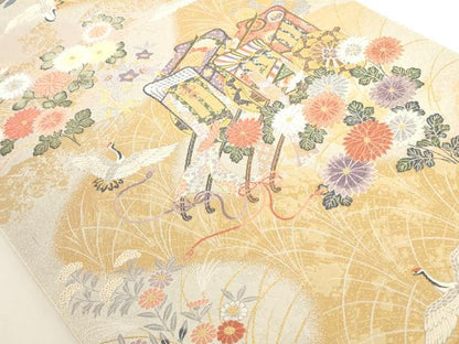 平和屋着物◎六通柄袋帯　唐織　流水優雅文　金銀糸　正絹　逸品　AAAD0385ru