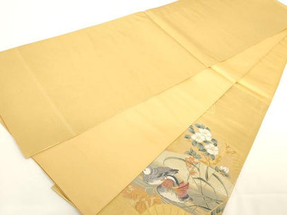 平和屋着物◎六通太鼓柄袋帯　扇面花鳥文　金糸　正絹　逸品　AAAD0391ru