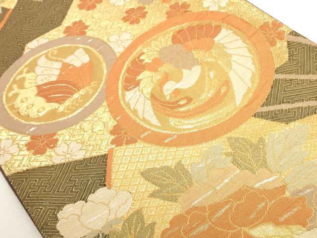 平和屋着物◎六通柄袋帯　鳳凰花蝶文　金糸　正絹　逸品　AAAD0400ru