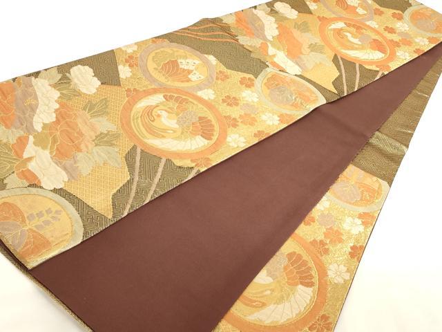 平和屋着物◎六通柄袋帯　鳳凰花蝶文　金糸　正絹　逸品　AAAD0400ru
