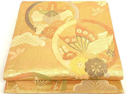 平和屋着物◎佐賀錦 六通柄袋帯 花蝶文 金銀糸 正絹 逸品 AAAD0405ru