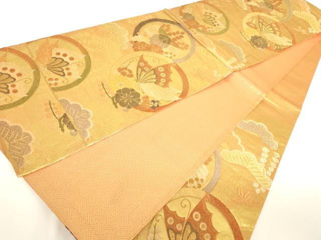 平和屋着物◎佐賀錦 六通柄袋帯 花蝶文 金銀糸 正絹 逸品 AAAD0405ru