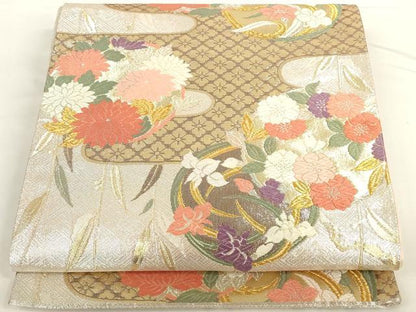 平和屋着物◎六通柄袋帯 唐織 花丸文 金銀糸 正絹 逸品 AAAD0406ru
