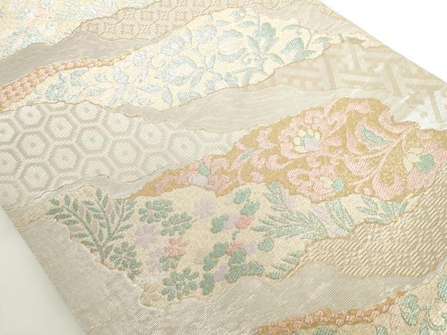 平和屋着物◎六通柄袋帯 流水花文 金銀糸 正絹 逸品 AAAD0425ru