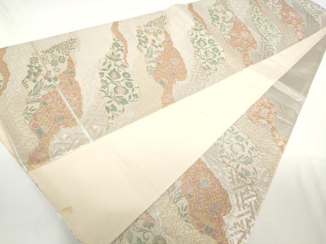 平和屋着物◎六通柄袋帯 流水花文 金銀糸 正絹 逸品 AAAD0425ru