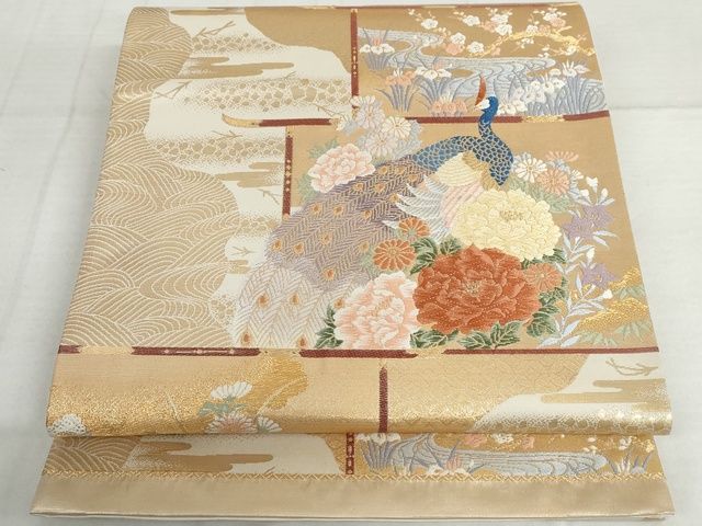 平和屋着物◎六通柄袋帯 唐織 草花文 金糸 正絹 逸品 AAAQ5722tm