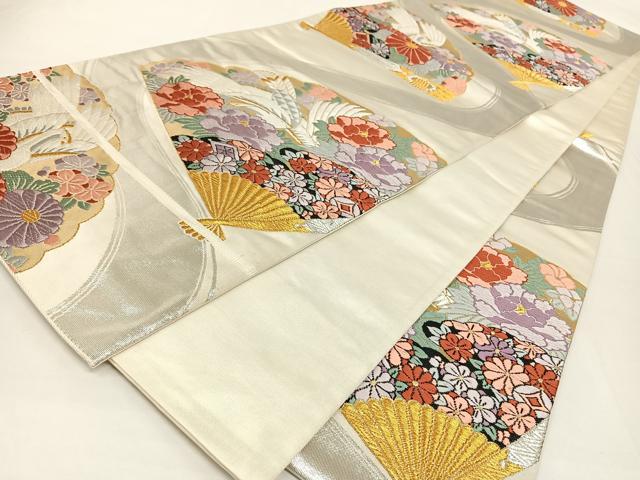 平和屋着物◎六通柄袋帯 唐織 扇面花鳥文 金銀糸 正絹 逸品 AAAK7680wt