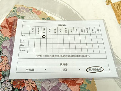 平和屋着物◎六通柄袋帯 唐織 扇面花鳥文 金銀糸 正絹 逸品 AAAK7680wt