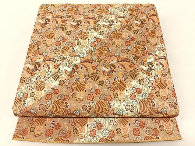 平和屋着物◎六通柄袋帯 糸巻花鳥文 金糸 正絹 逸品 AAAK7682wt