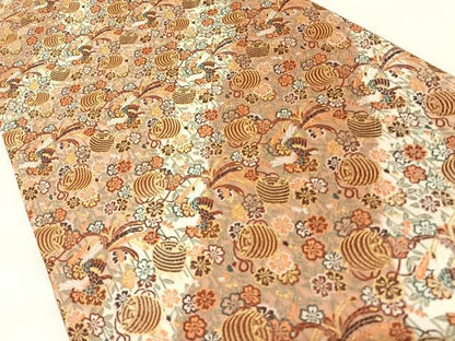 平和屋着物◎六通柄袋帯 糸巻花鳥文 金糸 正絹 逸品 AAAK7682wt